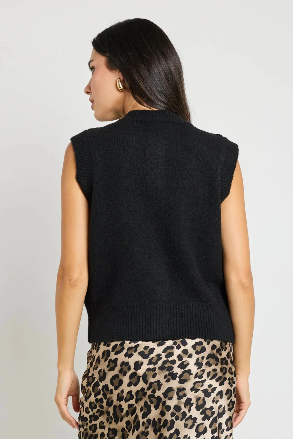 Trait Knitted Crewneck Vest Top Black