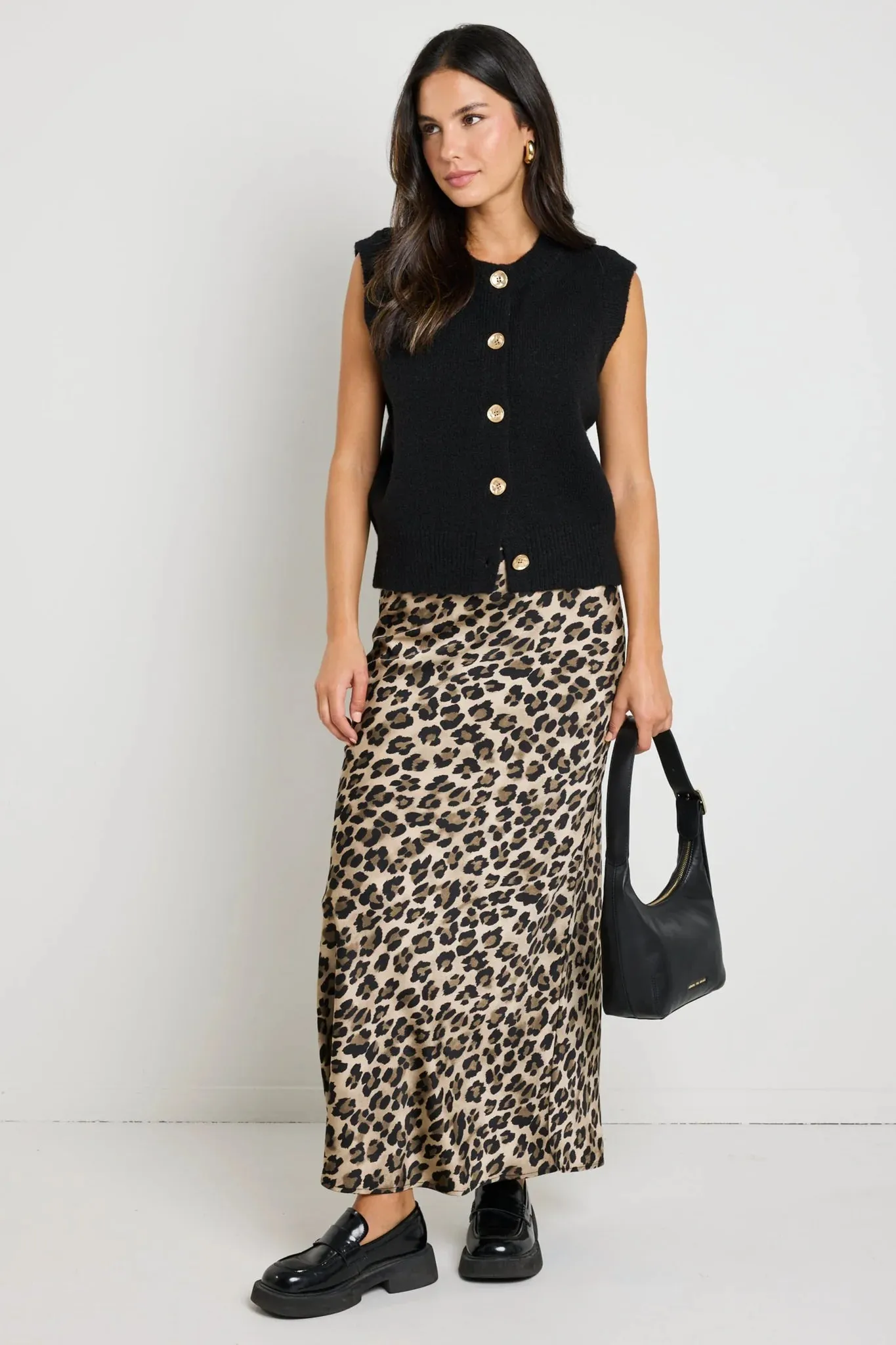 Trait Knitted Crewneck Vest Top Black