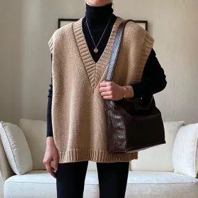 v neck knitted loose sleeveless sweater