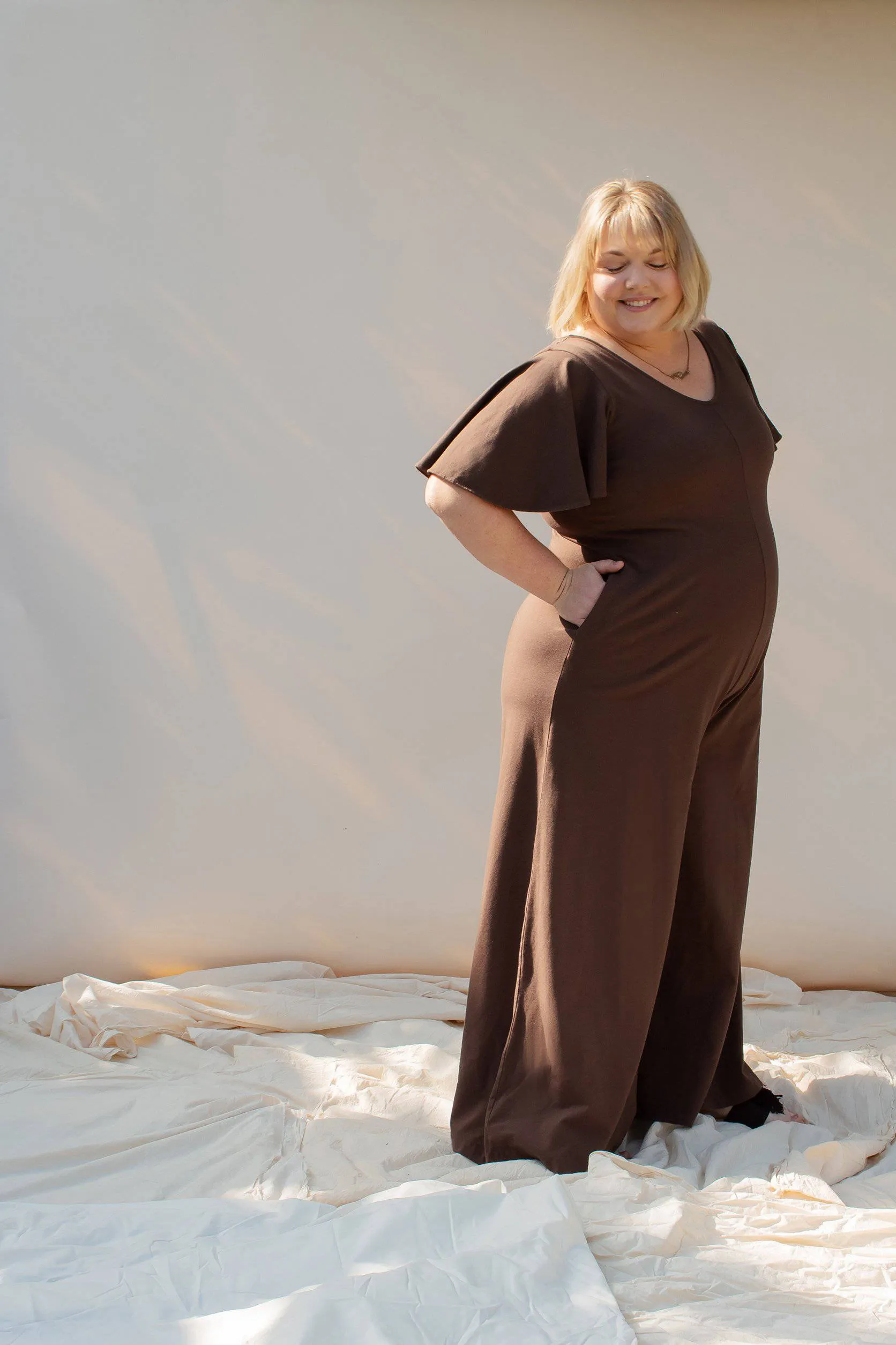 Villa Flutter-Sleeve Jumpsuit (Espresso)