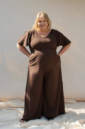 Villa Flutter-Sleeve Jumpsuit (Espresso)