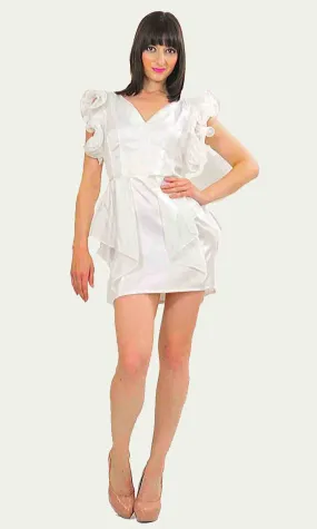 Vintage 80s Boho ruffled sleeve white party mini dress