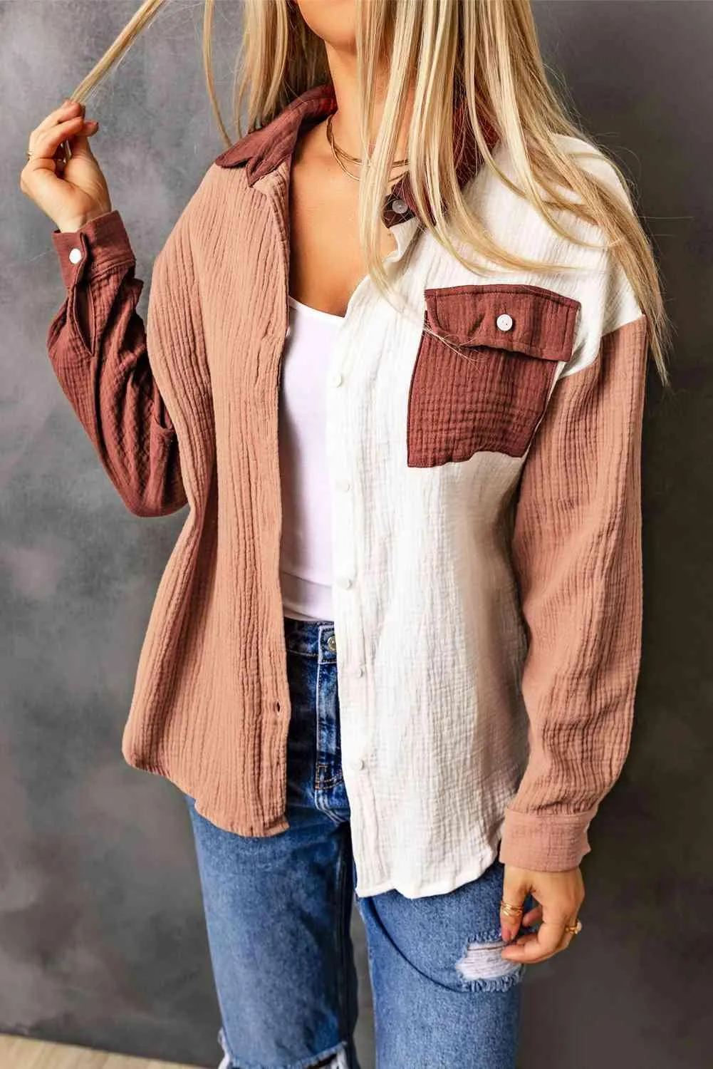 Wear All Year Textured Colorblock Shacket
