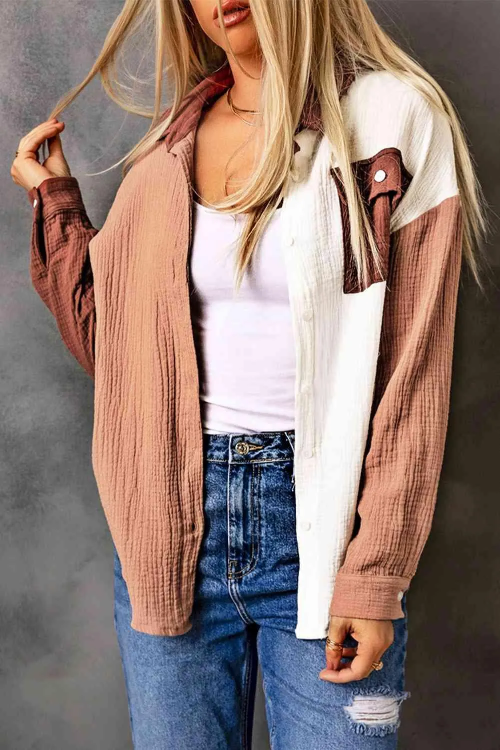 Wear All Year Textured Colorblock Shacket