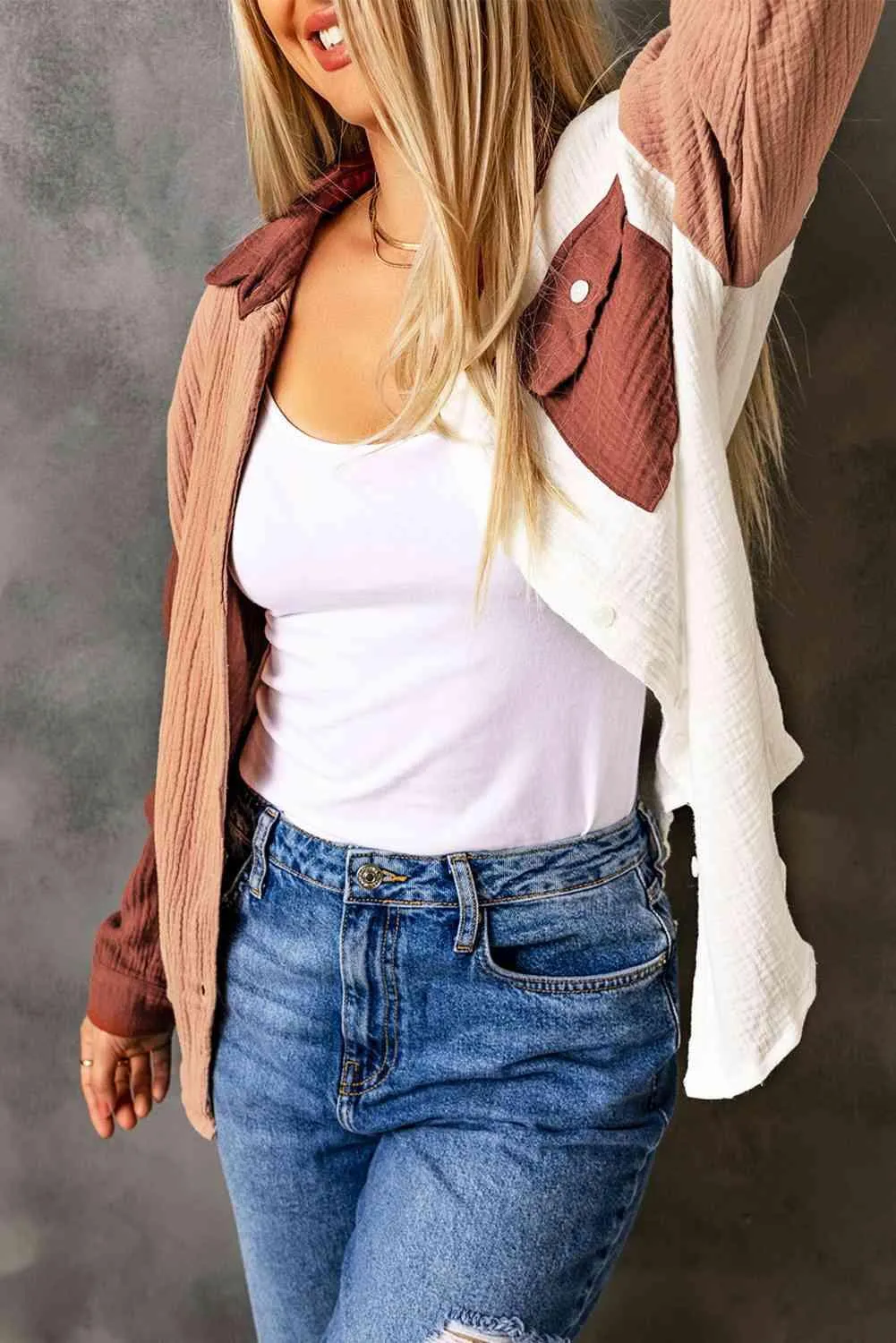 Wear All Year Textured Colorblock Shacket