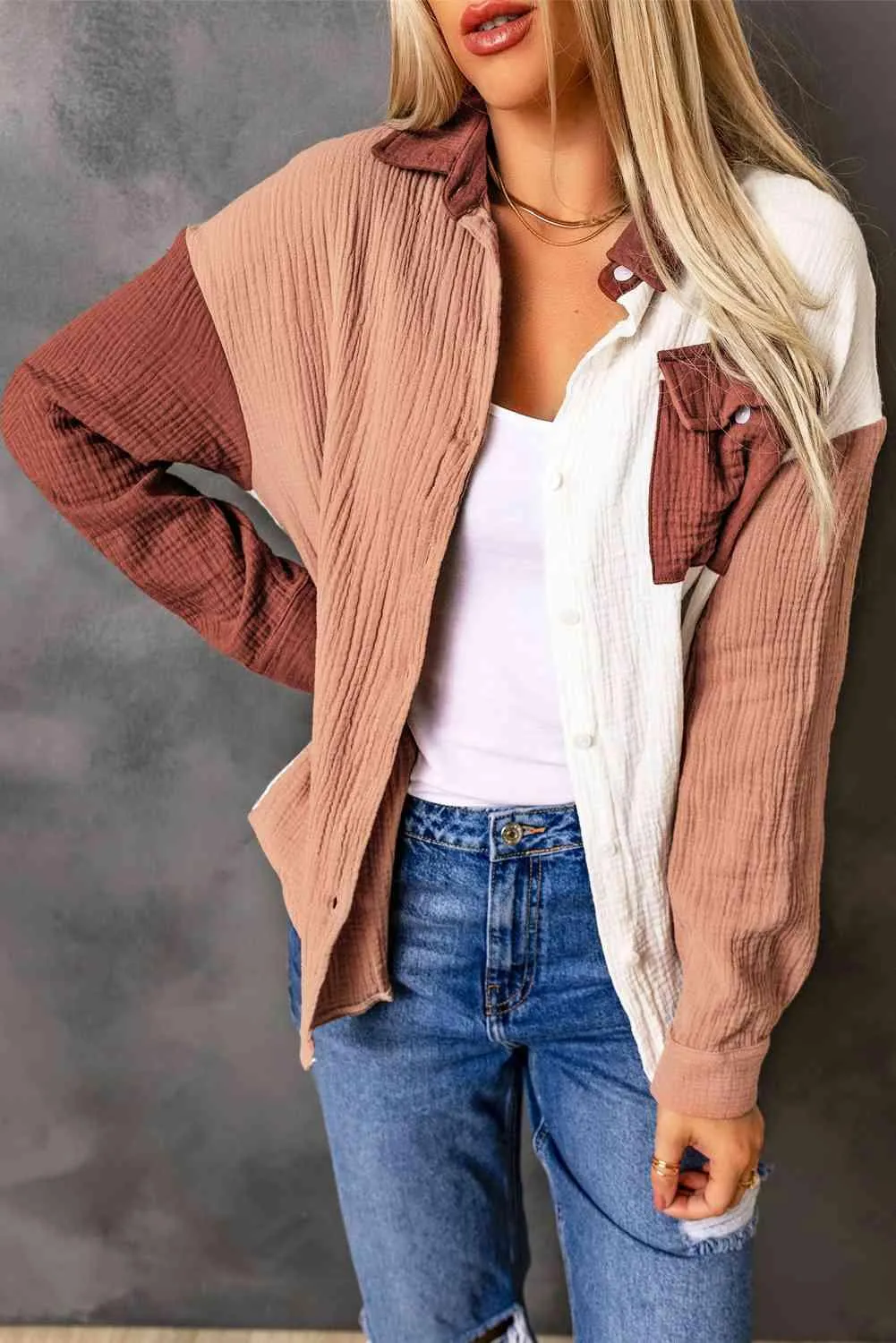Wear All Year Textured Colorblock Shacket