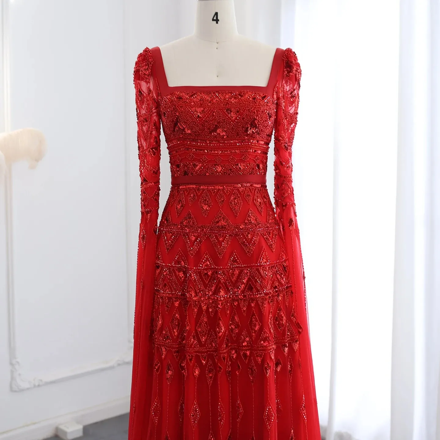 Wine Red Mermaid Evening Gown with Cape Sleeves