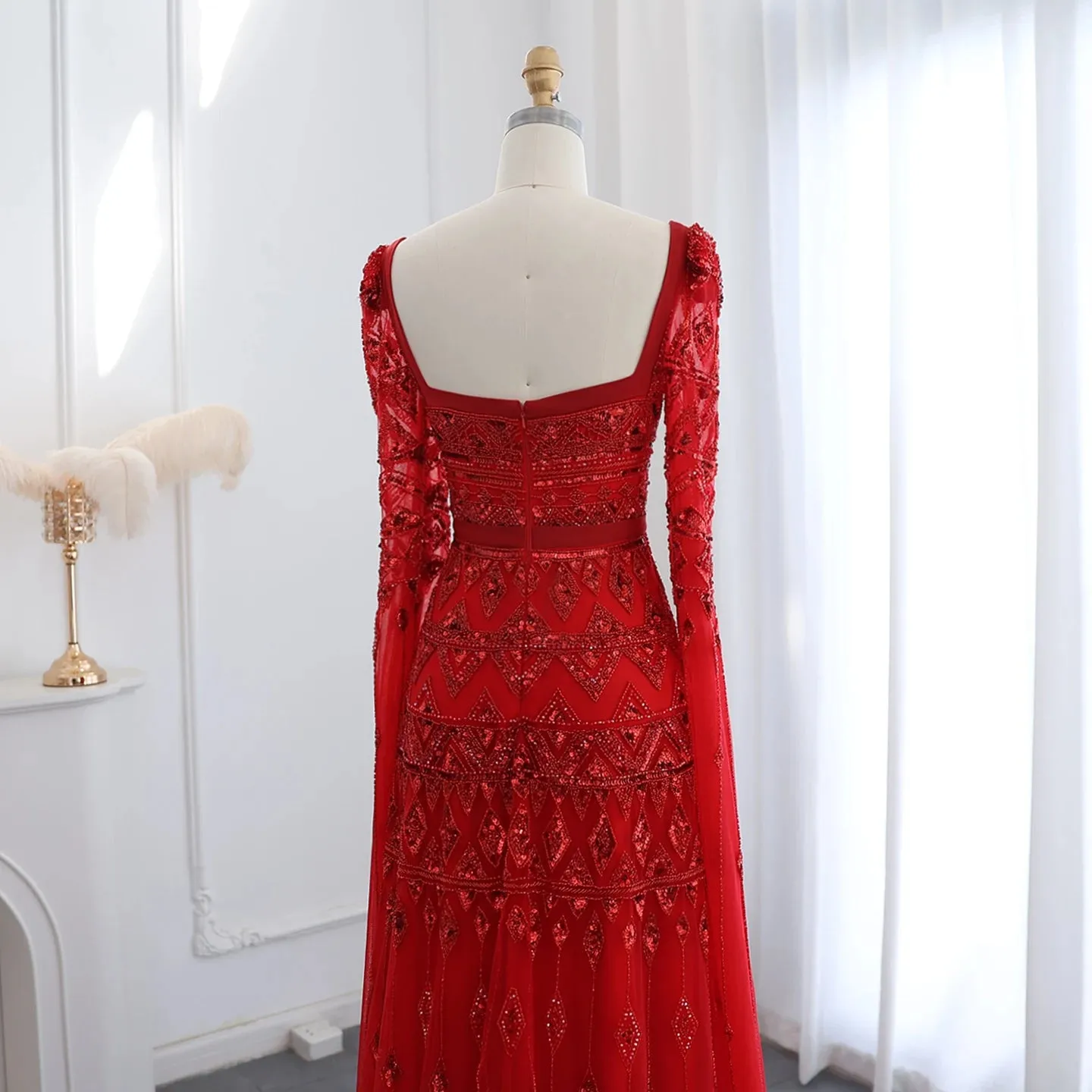 Wine Red Mermaid Evening Gown with Cape Sleeves