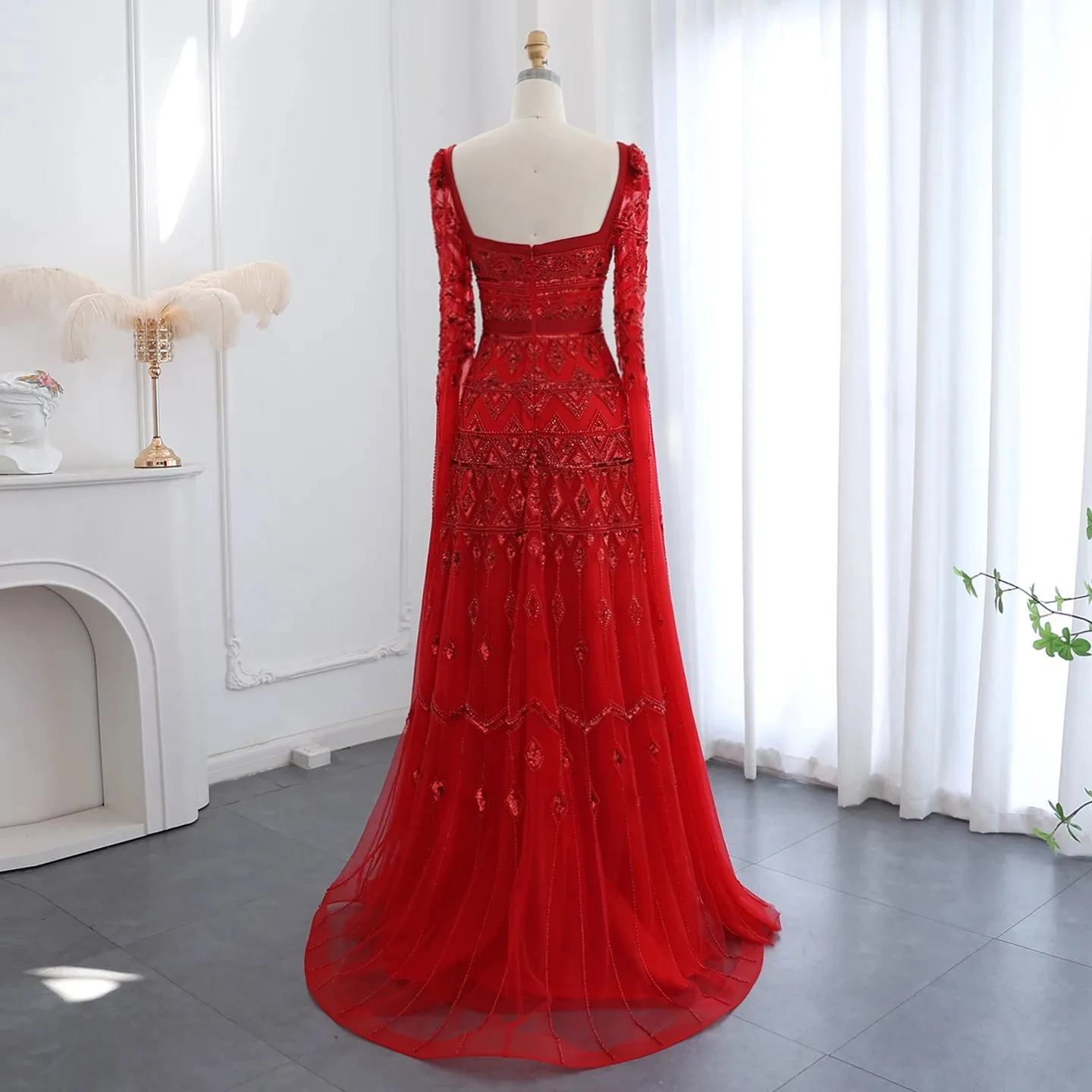 Wine Red Mermaid Evening Gown with Cape Sleeves