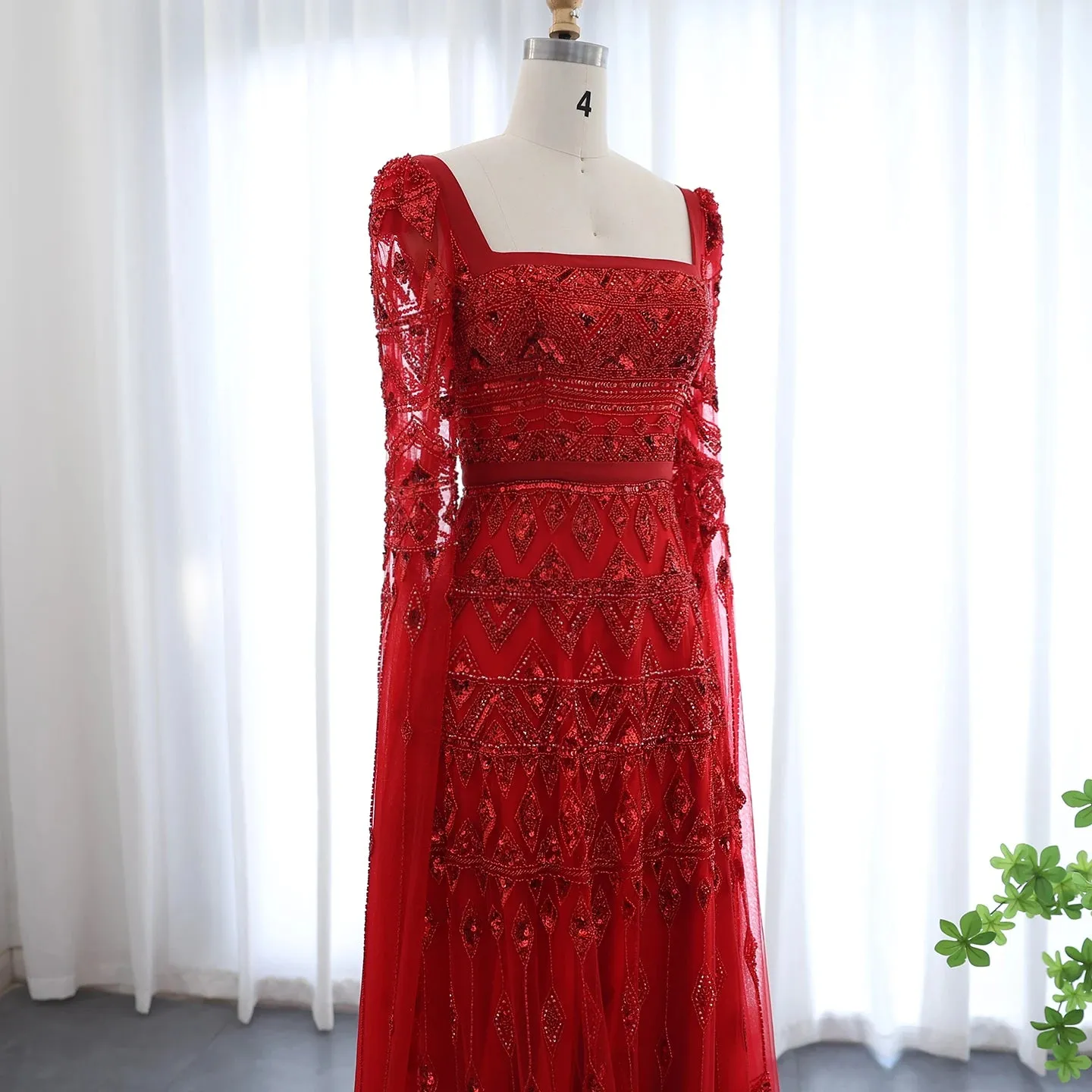 Wine Red Mermaid Evening Gown with Cape Sleeves