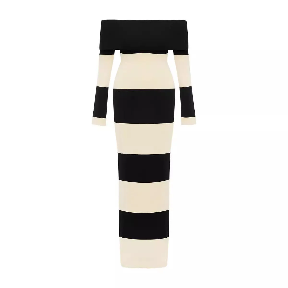 Women Color Block off the Shoulder Striped Dress