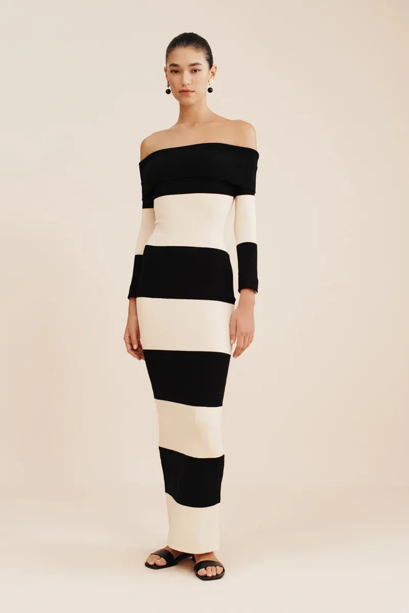 Women Color Block off the Shoulder Striped Dress