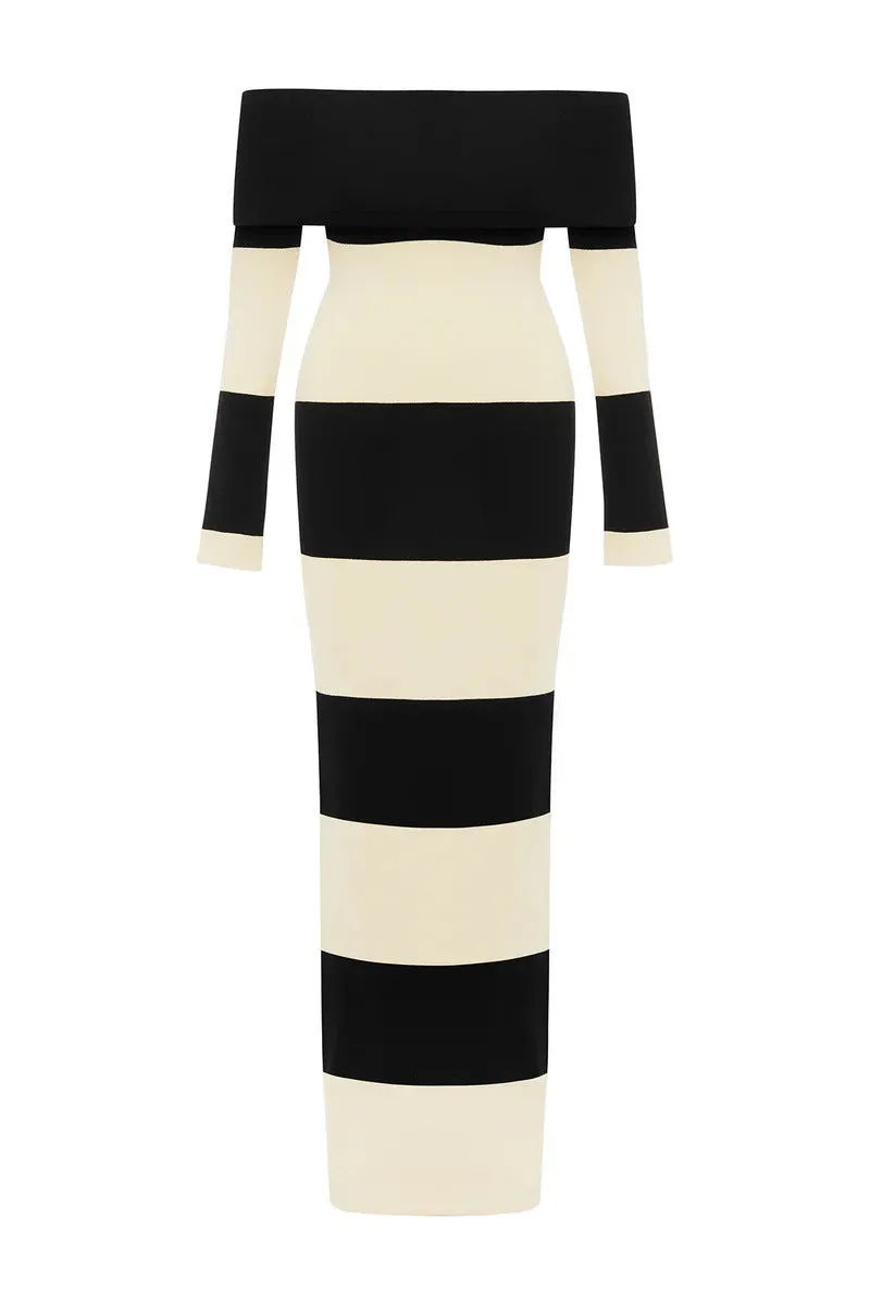 Women Color Block off the Shoulder Striped Dress