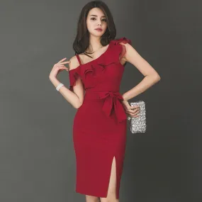 Women's Summer Sheath Mini Polyester Dress With Ruffles