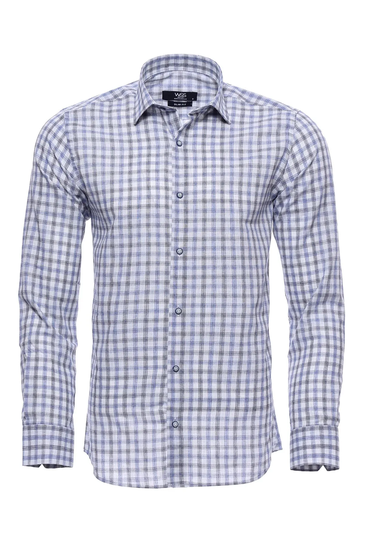 WSS Blue Slim Fit Check Shirt  - Singen